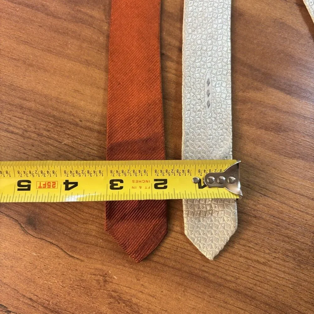 VTG 50s 60s Schlesinger Skinny Ties Lot of 2 Minimalist Rust Orange White NY